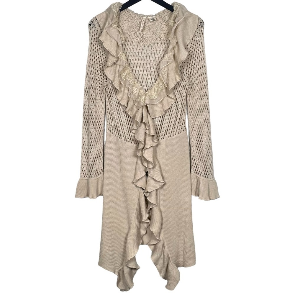 Susan Lawrence Dreamy Lace & Ruffle Open Knit Cardigan Fairy Cottagecore Size L